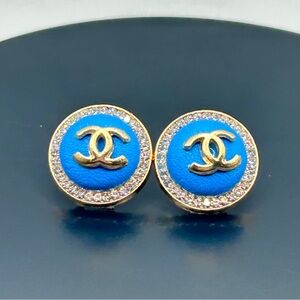 Vibrant Blue & Gold Post Earrings